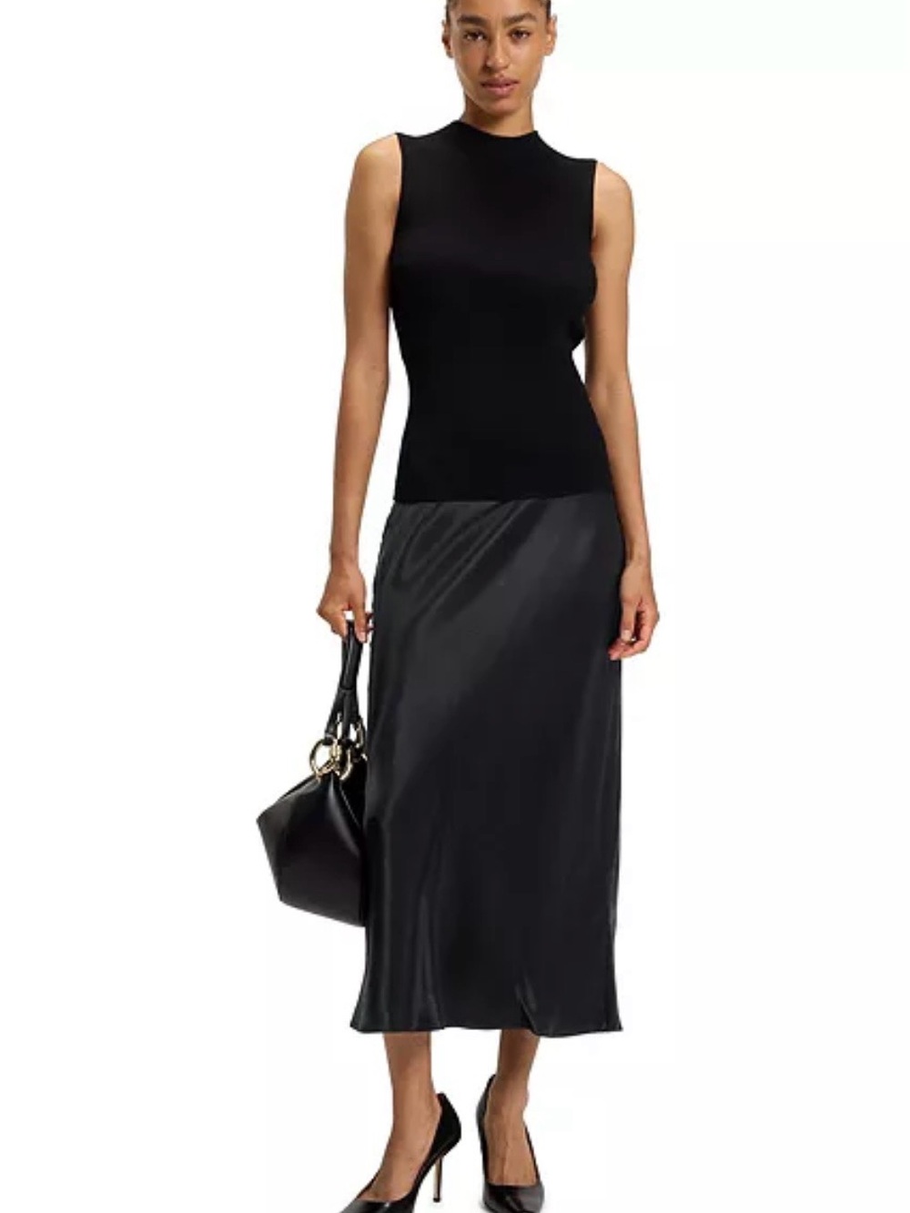 Boss Black Satin Midi Slip Skirt